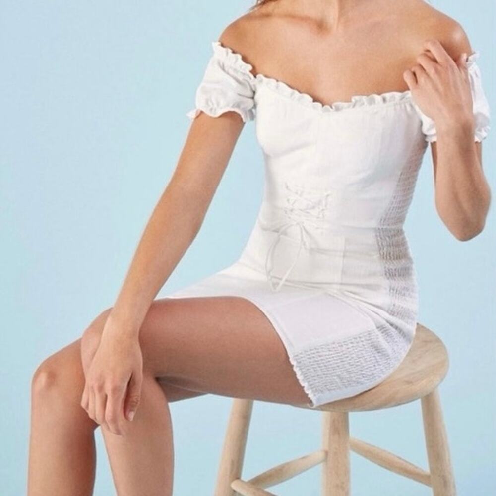 Womens Reformation Miami Off the Shoulder Corset Dress White Size 4 EUC!